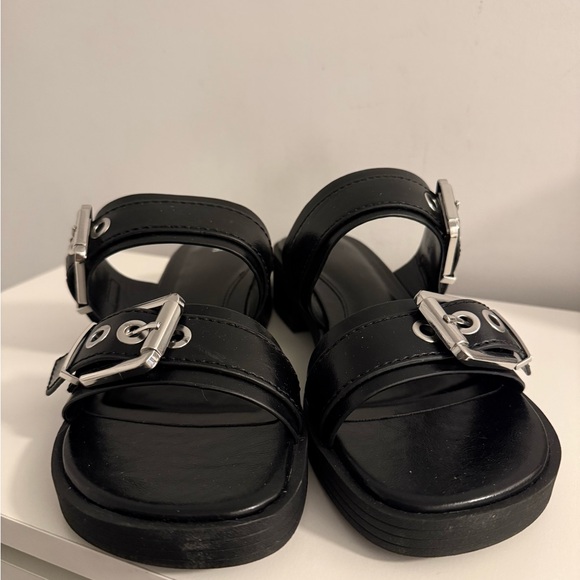 Zara Black Leather Sandals with Silver Buckles size 38 - Picture 3 of 8